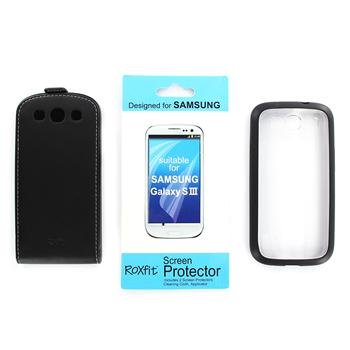 RoxFit Bundle Pack Flip Case + Gel Case + Screen Guard Black for Samsung i9300 Galaxy S3-0