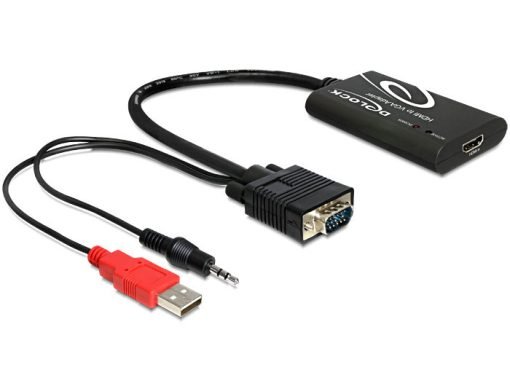 Delock Video Adapter HDMI(F)-> VGA+Audio Jack 3.5mm+USB AM 23cm Vendor code: 62407-0