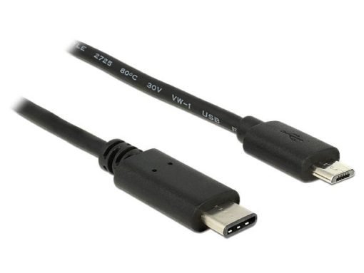 Delock Καλώδιο USB Type-C™ 2.0 αρσενικό >USB 2.0 τύπου Micro-B αρσενικό 1 m μαύρο 83602-0