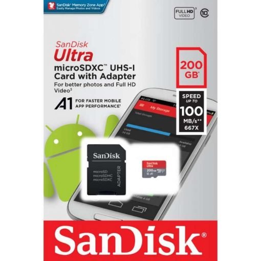 SanDisk Ultra Android microSDXC 200GB + SD Ad CL.10 100MB/s - SDSQUAR-200G-GN6MA-0