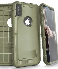 ZIZO Dynite Case by CLICK CASE Camo Green for iPhone X - Featuring Anti-Slip Grip and Full Clear 9H Tempered Glass Screen Protector : DYN-IPHX-CG-0