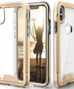Zizo ION Case for iPhone X - Military Grade Drop Tested (Gold/Clear) + 9H Tempered Glass Screen Protector IONC-IPHX-GDCL-0