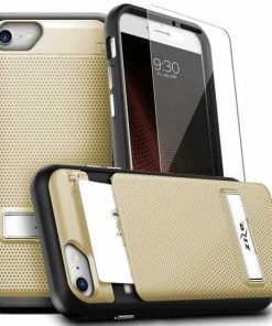 ZIZO Phase Series by CLICK CASE - Shockproof Cover with 9H Glass Screen Protector, Hidden Wallet Back and Kickstand For iPhone 7/8 - Gold/Black PHS-IPH7-GDBK-0