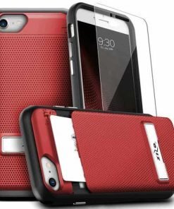 ZIZO Phase Series by CLICK CASE - Shockproof Cover with 9H Glass Screen Protector, Hidden Wallet Back and Kickstand For iPhone 7/8 - Red/Black PHS-IPH7-RDBK-0