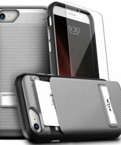 ZIZO Phase Series by CLICK CASE - Shockproof Cover with 9H Glass Screen Protector, Hidden Wallet Back and Kickstand For iPhone 7/8 - Silver/Black PHS-IPH7-SLBK-0