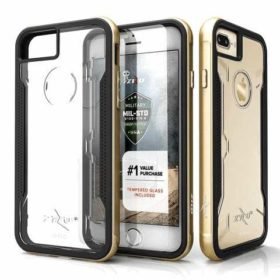 Zizo Shock Refined Aluminum Metal Bumper Hybrid Case GOLD + 9h Tempered Glass Protection for iPhone 7/8 Plus, 1SHK-IPH7PLUS-GD-0