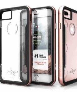Zizo Shock Refined Aluminum Metal Bumper Hybrid Case ROSE-GOLD + 9h Tempered Glass Protection for iPhone 7/8 Plus, 1SHK-IPH7PLUS-RGD-0