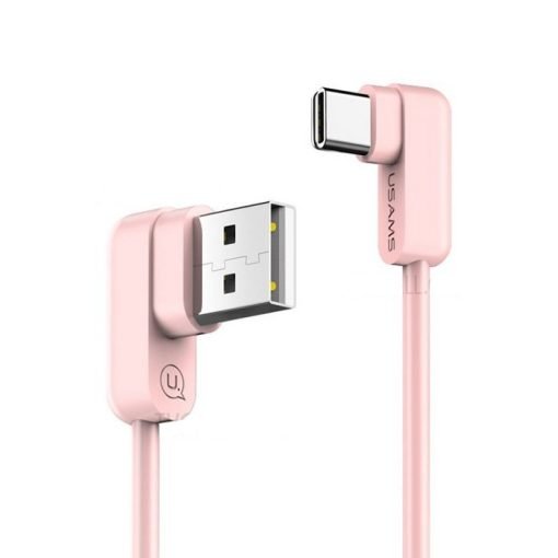 1) USAMS Double Right Angle 2A Charging Cord Type-C Data Sync Cable 1.2m US-SJ167 - Pink