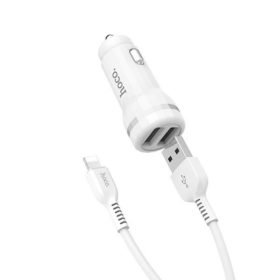 Car charger 2xUSB 2.4A +Iphone lightning cable HOCO Z27 STAUNCH white-0
