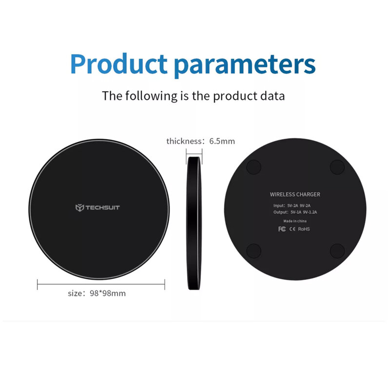 Techsuit Wireless Charger Premium (CHWR002) RGB Colors, 10W Black - Image 7