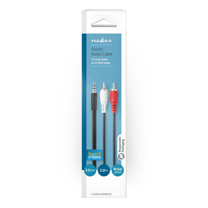Καλώδιο 2x RCA αρσ. - 3,5mm Stereo αρσ, 2m. - NEDIS CAGB22200BK20 - Image 4