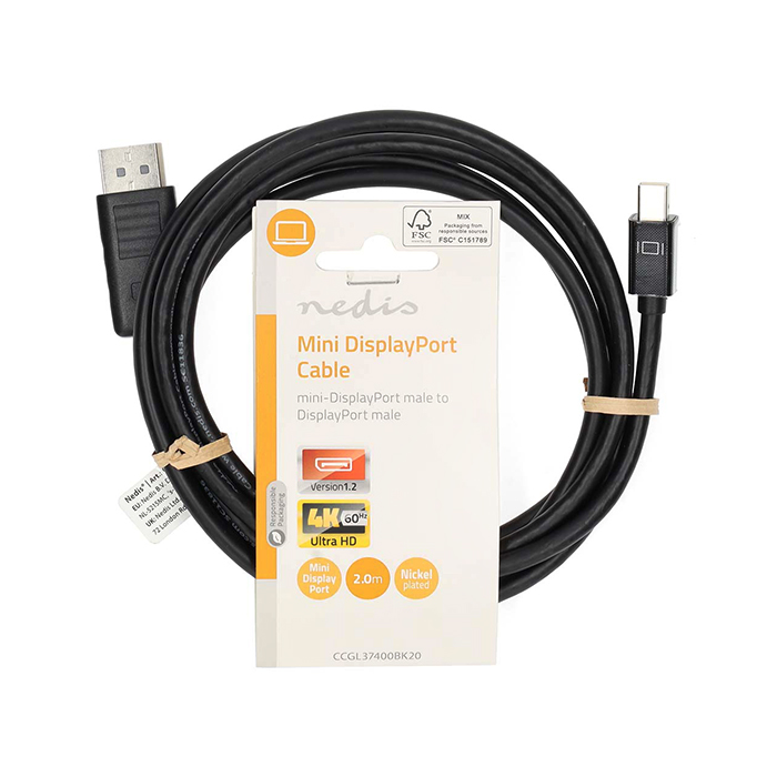 Καλώδιο MiniDisplayPort αρσ.- DisplayPort αρσ., 2.00m. - NEDIS CCGL37400BK20 - Image 3