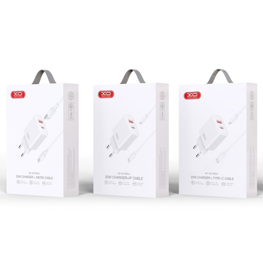 XO wall charger CE12 PD QC3.0 20W 1x USB 1x USB-C white + USB-C - USB-C cable ΦΟΡΤΙΣΤΗΣ ΤΑΞΙΔΙΟΥ - Image 3