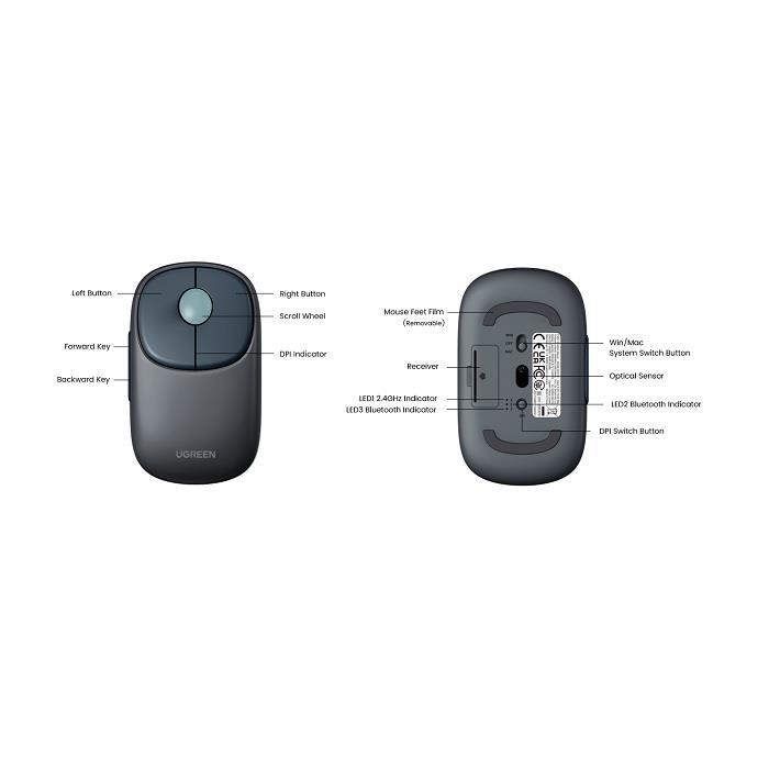 Mouse Wireless 2.4 GHz & Bluetooth UGREEN MU102 Blue 90538 - Image 2