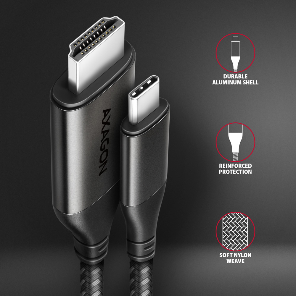 AXAGON RVC-HI2MC USB-C -> HDMI 2.0 ADAPTER 4K/60HZ ALUMINUM, 1,8M CABLE - Image 2