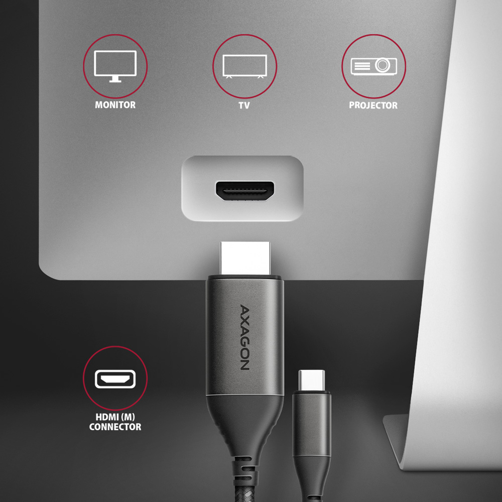 AXAGON RVC-HI2MC USB-C -> HDMI 2.0 ADAPTER 4K/60HZ ALUMINUM, 1,8M CABLE - Image 3