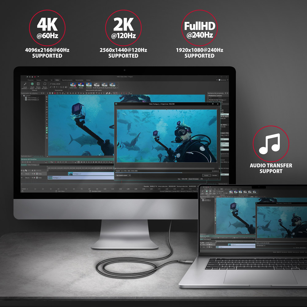 AXAGON RVC-HI2MC USB-C -> HDMI 2.0 ADAPTER 4K/60HZ ALUMINUM, 1,8M CABLE - Image 4