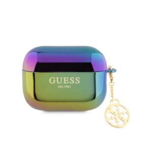 Guess "4G Logo Collection" Charm Θήκη προστασίας απο Σιλικόνη για Apple Airpods Pro 2 με χρυσό κρεμαστό στολίδι (Iridescent Black)