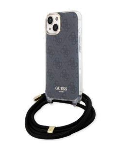 Guess "4G Logo Collection" Crossbody Hard Case Script Metal Logo Θήκη προστασίας από σιλικόνη με λουράκι – iPhone 15 (Μαύρο – GUHCP15SHC4SEK)