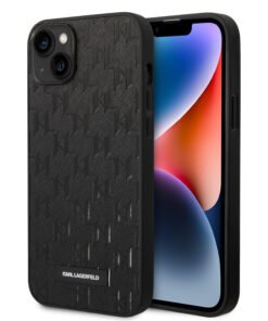Karl Lagerfeld Monogram Stripe Back Cover PU Leather Case Θήκη προστασίας από δερματίνη – iPhone 14 Plus (Μαύρο - KLHCP14MSAKLHPK)