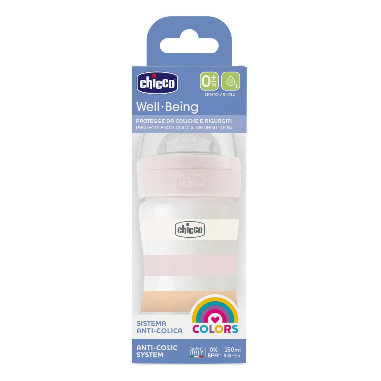 Chicco Πλαστικό Μπιμπερό Well Being Κατά των Κολικών Ροζ 150ml Για 0+ Μηνών - Image 3