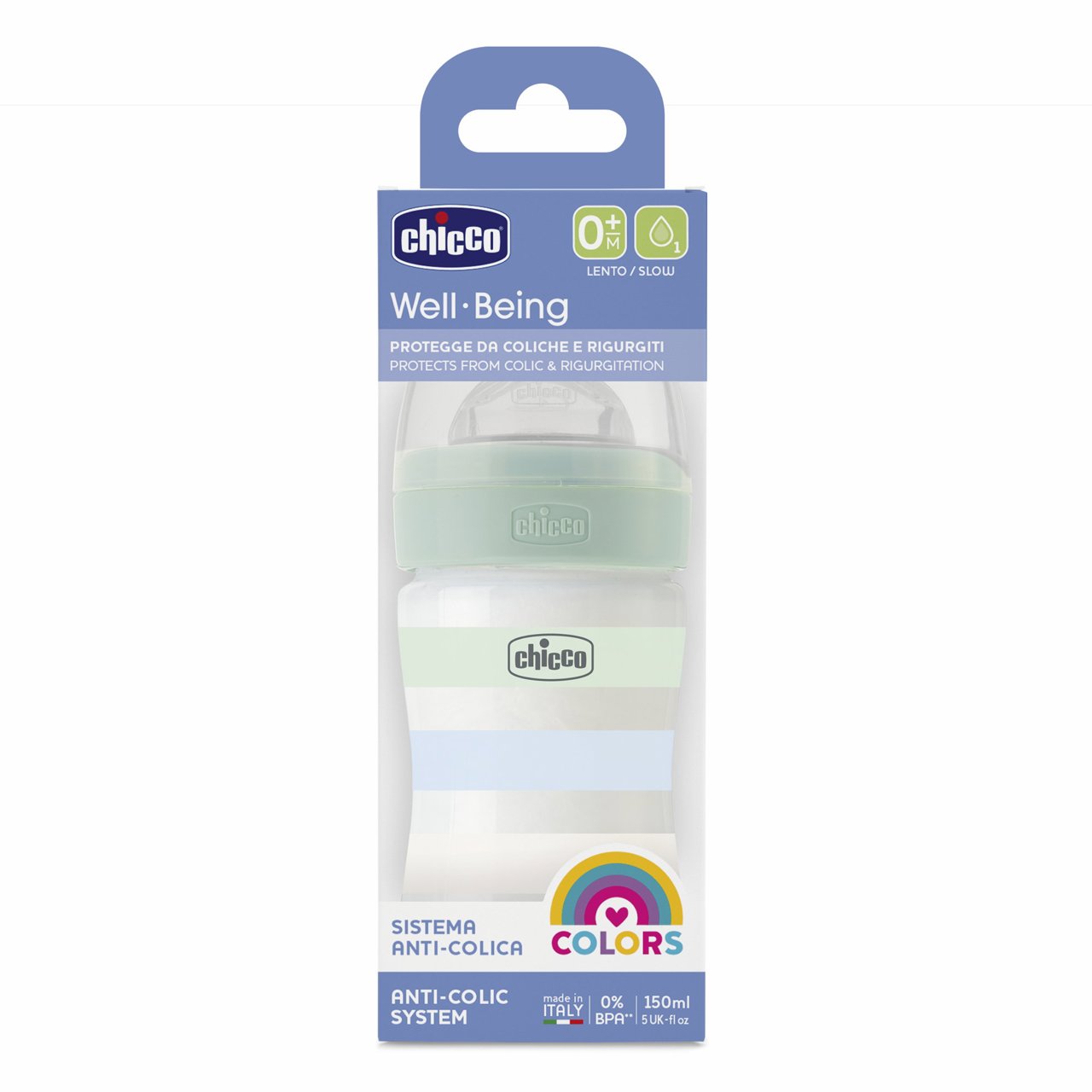 Chicco Πλαστικό Μπιμπερό Well Being Κατά των Κολικών Μπλε 150ml Για 0+ Μηνών - Image 3