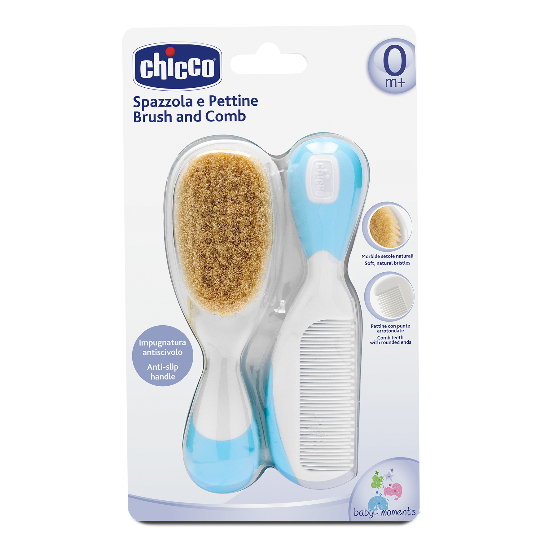 Chicco Βρεφική Βούρτσα και Χτένα Από Φυσική Τρίχα Σιέλ Για 0+ Μηνών - Image 2
