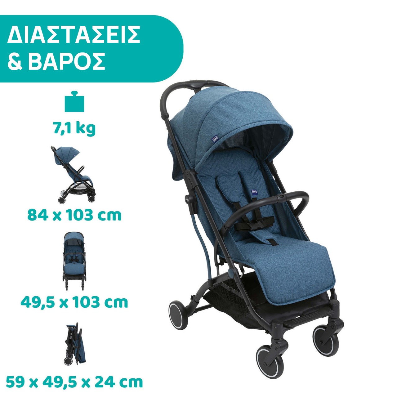 Chicco Καρότσι Μωρού TrolleyMe Calypso Blue για Παιδί έως 15kg - Image 3