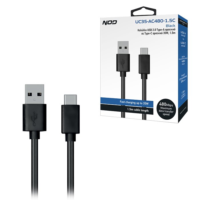 Καλώδιο USB 2.0 Τype-A αρσενικό σε Τype-C αρσενικό 35W, 1.5m - NOD UC35-AC480-1.5C