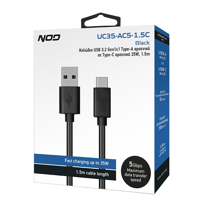 Καλώδιο USB 3.2 Gen1x1 Τype-A αρσενικό σε Τype-C αρσενικό 35W, 1.5m - NOD UC35-AC5-1.5C - Image 3