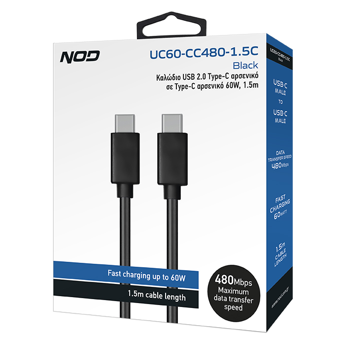 Καλώδιο USB 2.0 Τype-C αρσενικό σε Τype-C αρσενικό 60W, 1.5m - NOD UC60-CC480-1.5C - Image 3