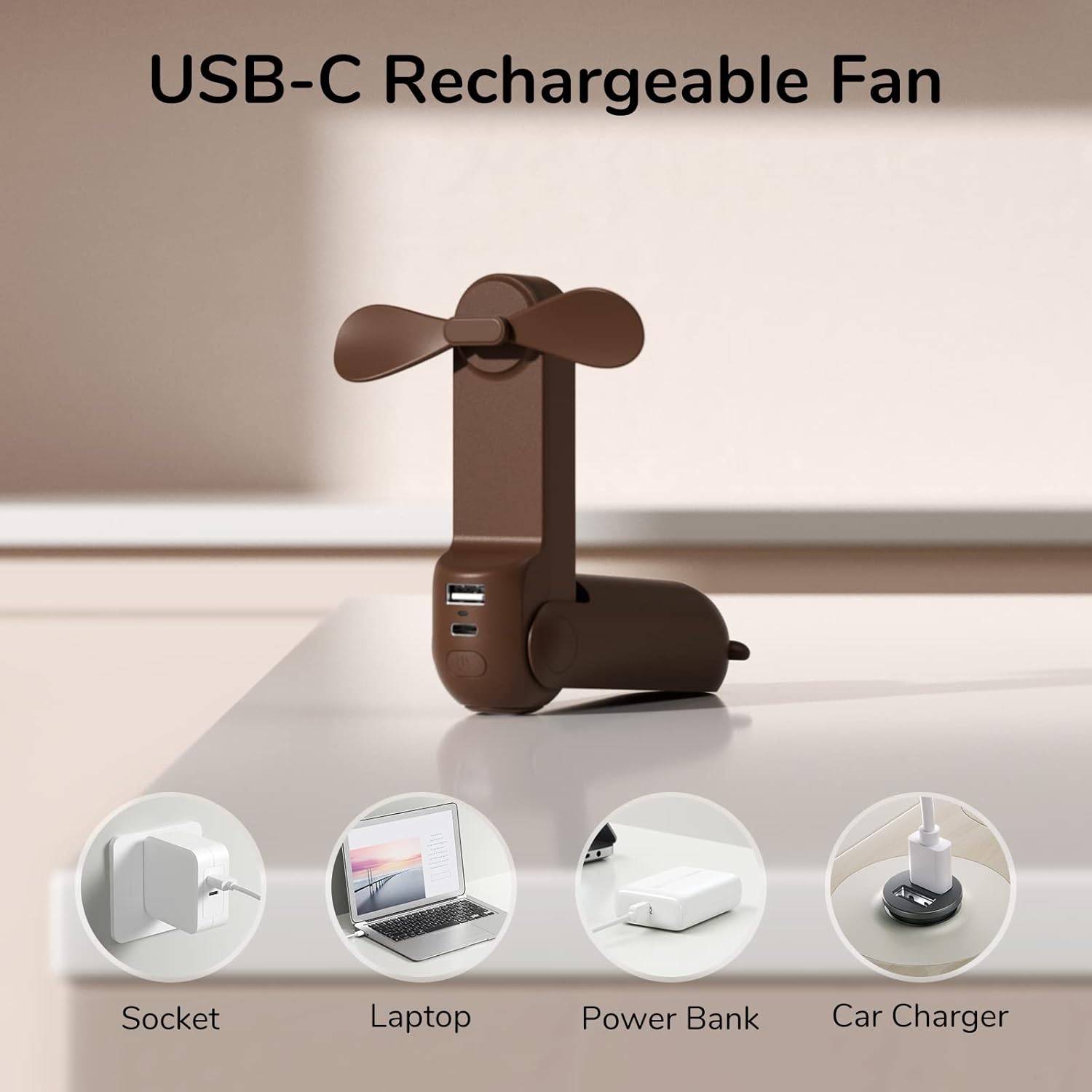 JISULIFE (S010F8X05006) PORTABLE HANDHELD FAN LIFE8 PLUS (4500MAH) BROWN - Image 2