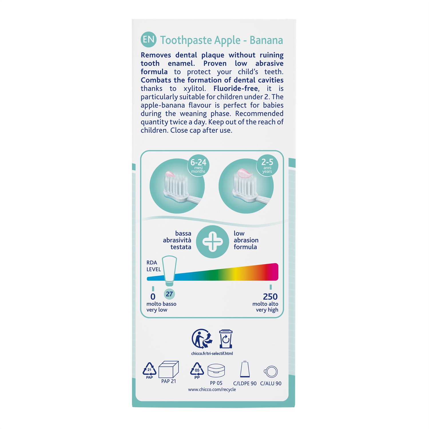 Chicco Οδοντόκρεμα Μήλο-Μπανάνα 50ml Χωρίς Φθόριο Για 6-24 Μηνών - Image 3