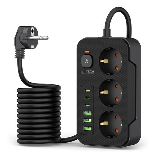 TECH-PROTECT PC3X6 πρίζα τροφοδοσίας 3 USB & 3 Type-C & 3 πρίζες 200 cm μαύρo (5906302310555)