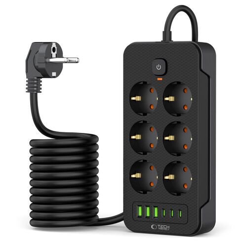 Πολύπριζο TECH-PROTECT PC6X6 3x USB & 3x Type-C & 6x πρίζα 200cm μαύρο (5906302310586)