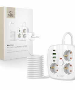 Πολύπριζο TECH-PROTECT PCS3X4 με 2x USB, 2x Type-C και 3 πρίζες, 200 εκ, λευκό  (5906302363421)