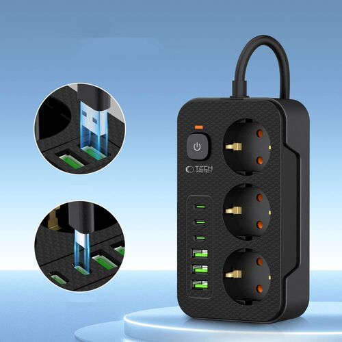 TECH-PROTECT PC3X6 πρίζα τροφοδοσίας 3 USB & 3 Type-C & 3 πρίζες 200 cm μαύρo (5906302310555) - Image 2