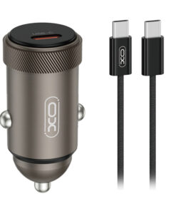 Universal φορτιστής αυτοκινήτου USB-C και με αποσπώμενο καλώδιο, σε γκρι χρώμα - XO CC70