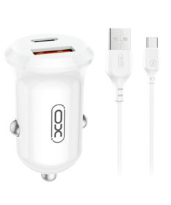 Universal φορτιστής αυτοκινήτου με 2 εξόδους, 1x USB-A & 1x USB-C και με αποσπώμενο καλώδιο, σε λευκό χρώμα - XO CC69