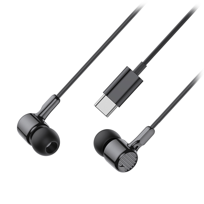 Ενσύρματα in-ear μεταλλικά ακουστικά με μικρόφωνο και βύσμα USB-C, σε μαύρο χρώμα - XO EP81 - Image 3