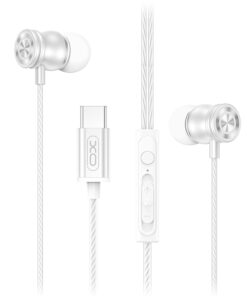 Ενσύρματα in-ear μεταλλικά ακουστικά με μικρόφωνο και βύσμα USB-C, σε λευκό χρώμα - XO EP80