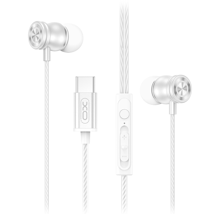 Ενσύρματα in-ear μεταλλικά ακουστικά με μικρόφωνο και βύσμα USB-C, σε λευκό χρώμα - XO EP80