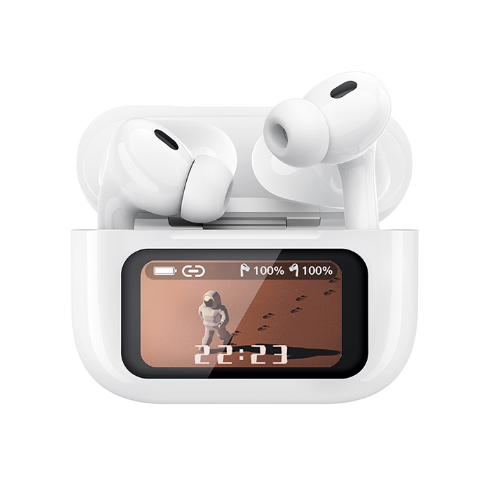 Bluetooth ακουστικά handsfree με θήκη ασύρματης φόρτισης, noise cancellation και οθόνη, σε λευκό χρώμα - XO X36