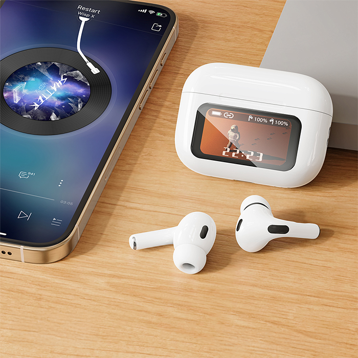Bluetooth ακουστικά handsfree με θήκη ασύρματης φόρτισης, noise cancellation και οθόνη, σε λευκό χρώμα - XO X36 - Image 4