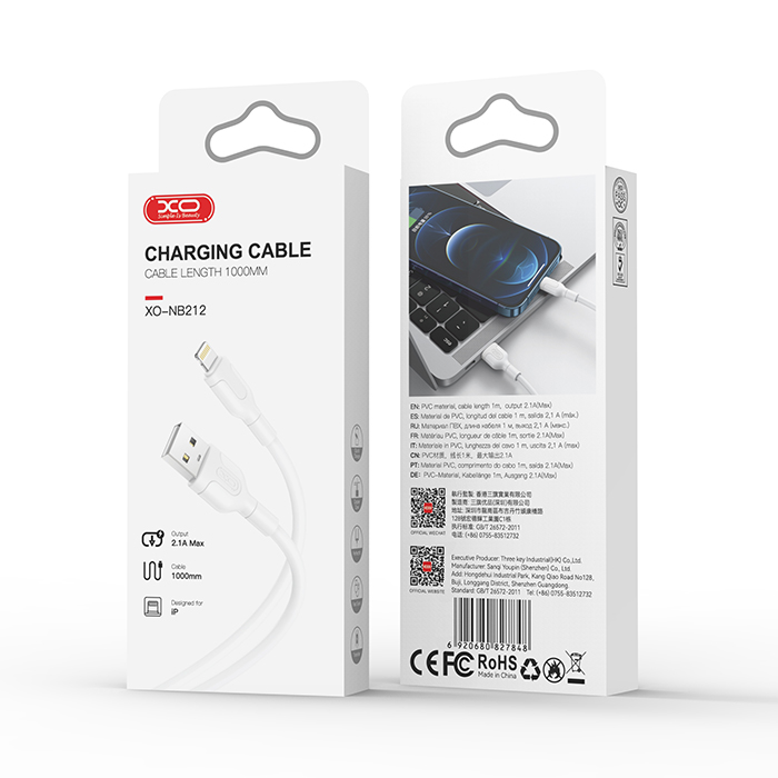 Καλώδιο USB High-Speed A αρσ. - Lightning 10.5W, 1.00m σε λευκό χρώμα - XO NB212 - Image 2