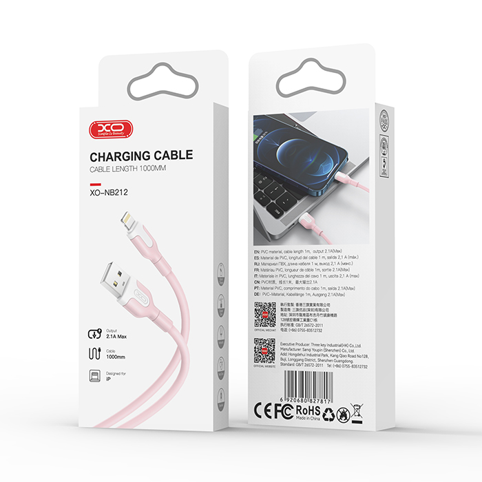 Καλώδιο High-Speed USB A αρσ. - Lightning 10.5W, 1.00m σε ροζ χρώμα - XO NB212 - Image 2