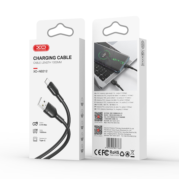 Καλώδιο High-Speed USB A αρσ. - USB Type-C αρσ. 10.5W, 1.00m σε μαύρο χρώμα - XO NB212 - Image 2