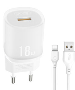 Universal φορτιστής με 1 έξοδο USB-A και αποσπώμενο καλώδιο USB-A - USB type-C, 18W σε λευκό χρώμα - XO L157 (EU) QC3.0 18W CHARGING CHARGER WITH TYPE-C CABLE (NB103)