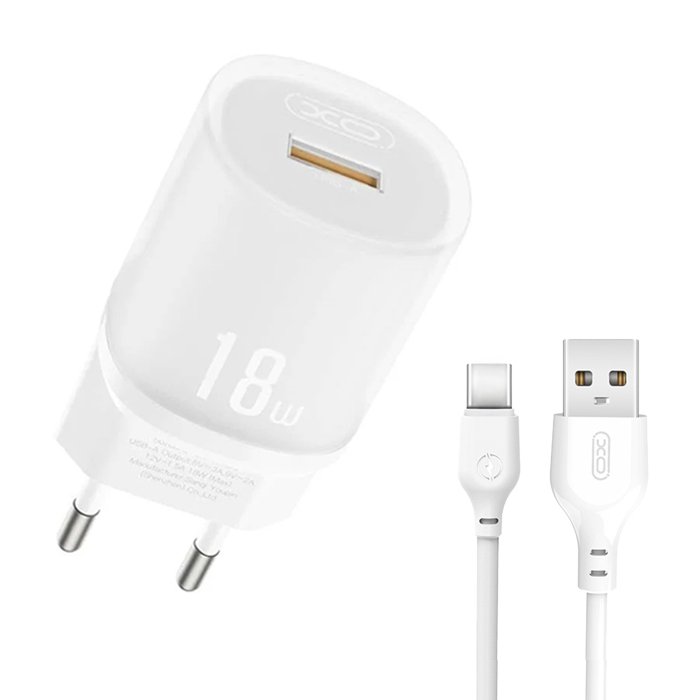 Universal φορτιστής με 1 έξοδο USB-A και αποσπώμενο καλώδιο USB-A - USB type-C, 18W σε λευκό χρώμα - XO L157 (EU) QC3.0 18W CHARGING CHARGER WITH TYPE-C CABLE (NB103) - Image 2