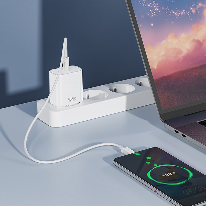 Universal φορτιστής USB-C PD20W, σε λευκό χρώμα - XO CE32 (EU) PD20W SINGLE USB-C FAST CHARGER - Image 3